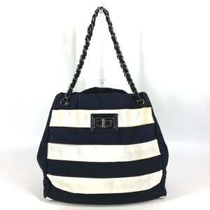 CHANEL 2.55 Hardware Border Shoulder Bag Tote Double Chain Nylon Canvas Men's...